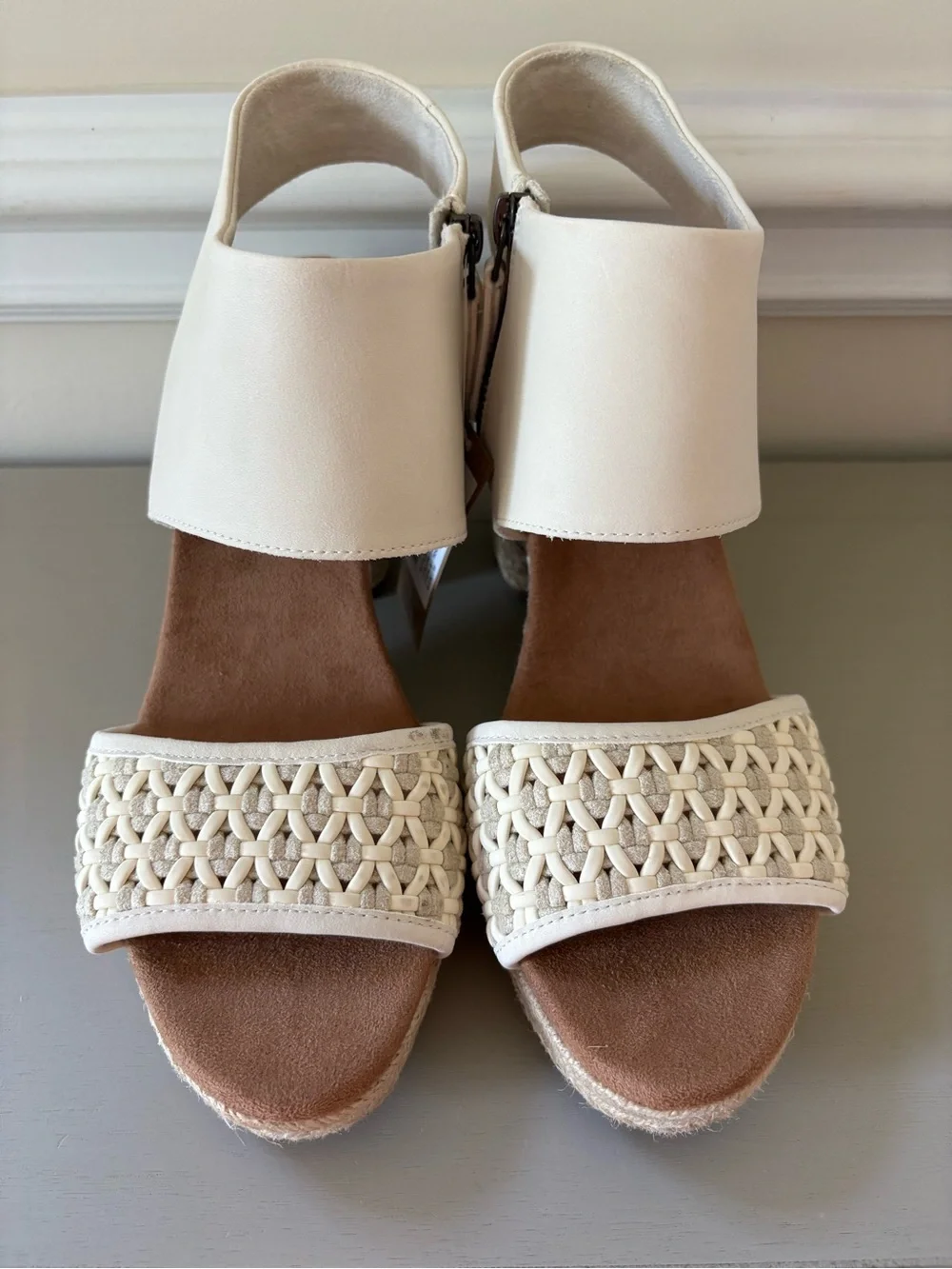 Toms Cream Woven Espadrille Wedge Sandals with Ankle Cuff